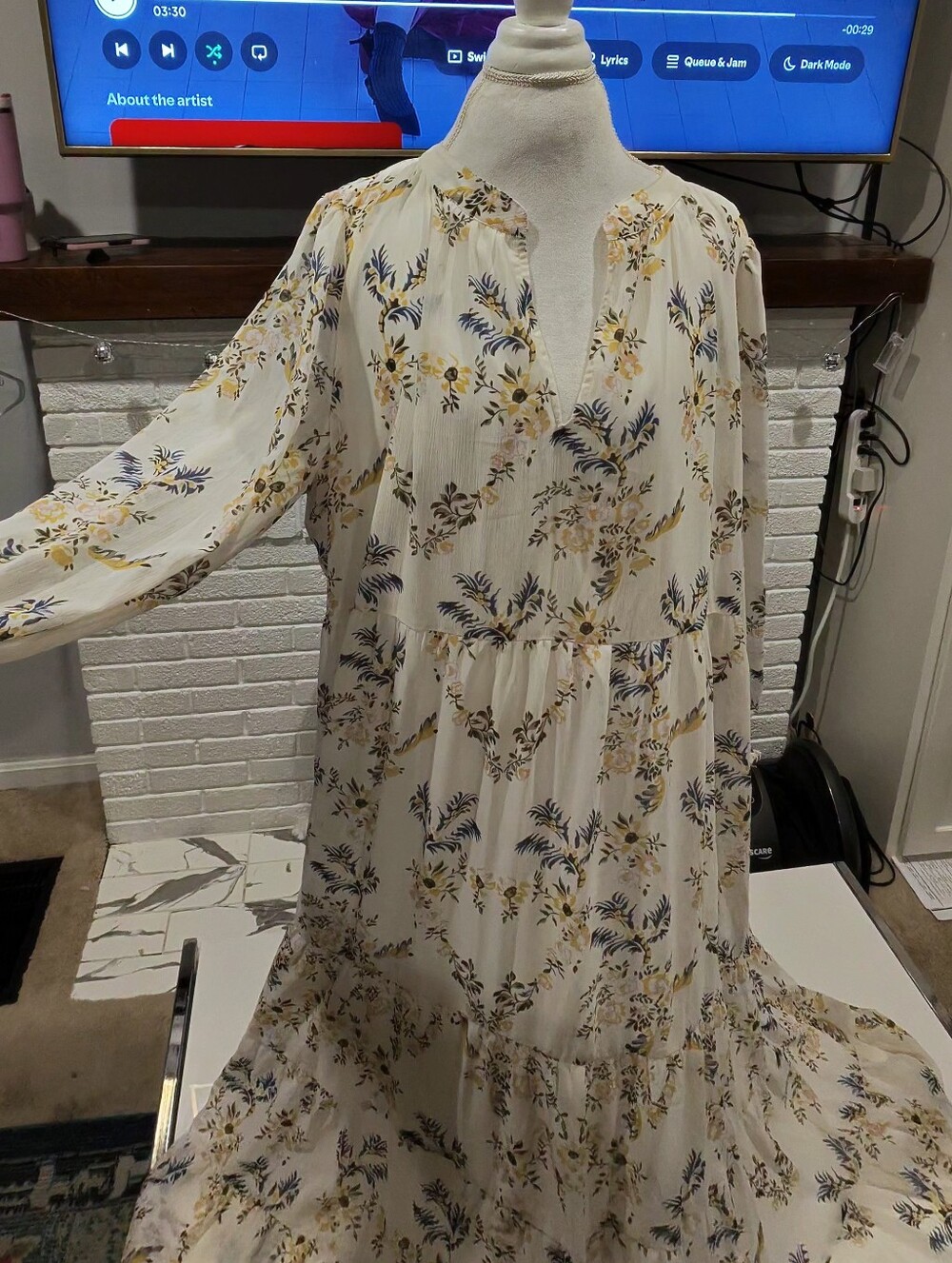 ARULA Cream Floral Tiered Maxi Dress with Yellow & Blue Print - Picture 2 of 5